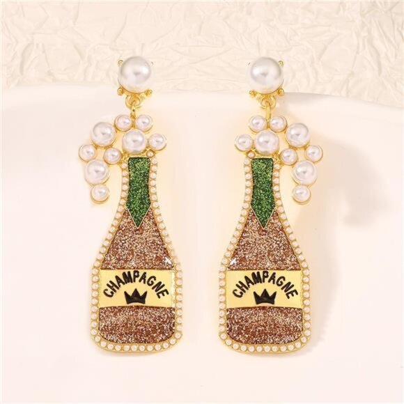 Champagne Bottle Earrings with Pearls - Picture 4 of 5